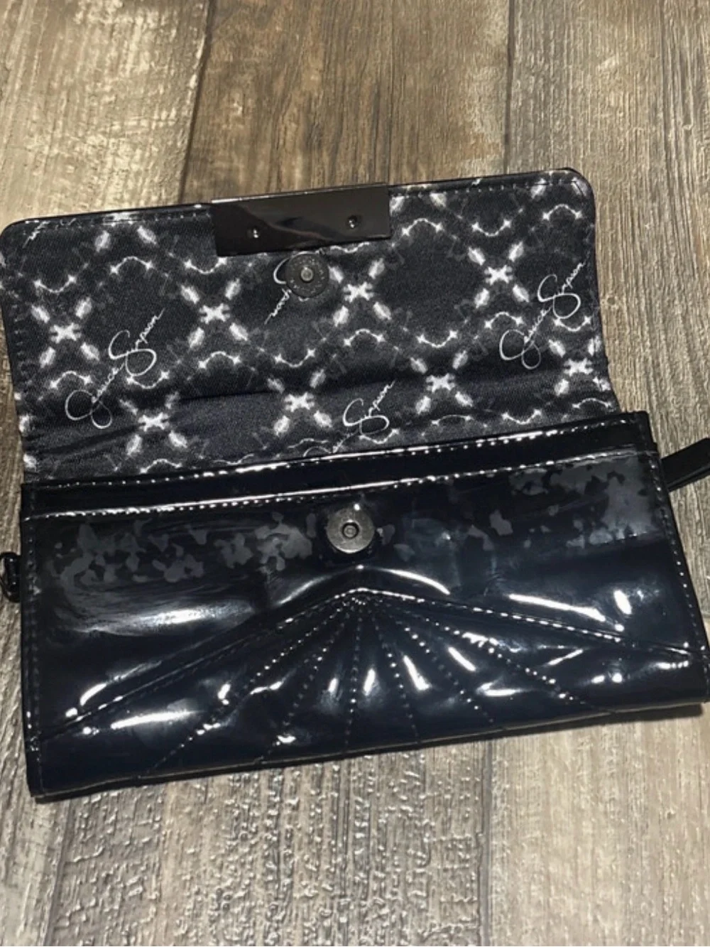 Jessica Simpson Black Patent Quilted Wallet Clutch